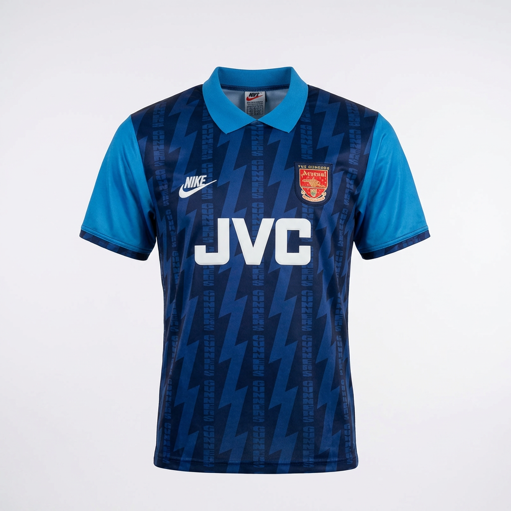 Arsenal 1994-1995 blue lightening bolt away jersey JVC sponsor logo
