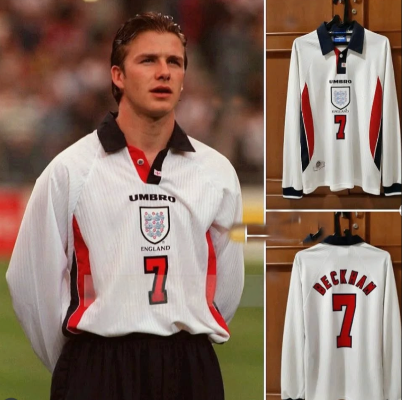England 1998 Retro Beckham #7 Football Shirt – Adults Vintage Jersey (Custom Name & Number Available)