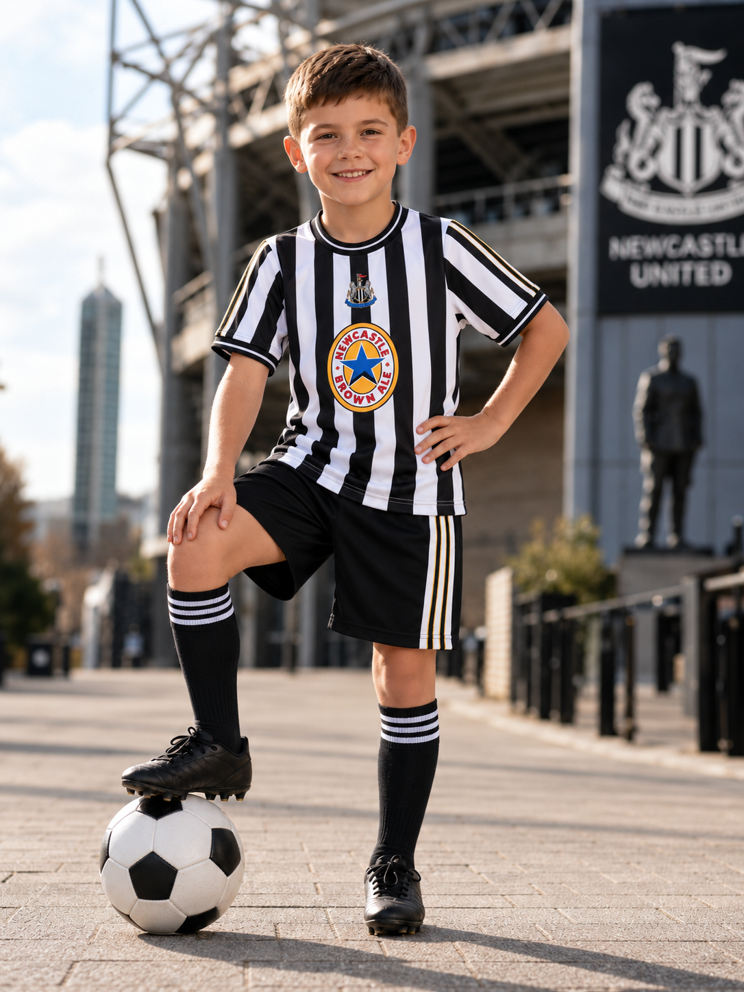 Kids Newcastle United brown ale retro Football Kit 1996-97 Customisable name & number available