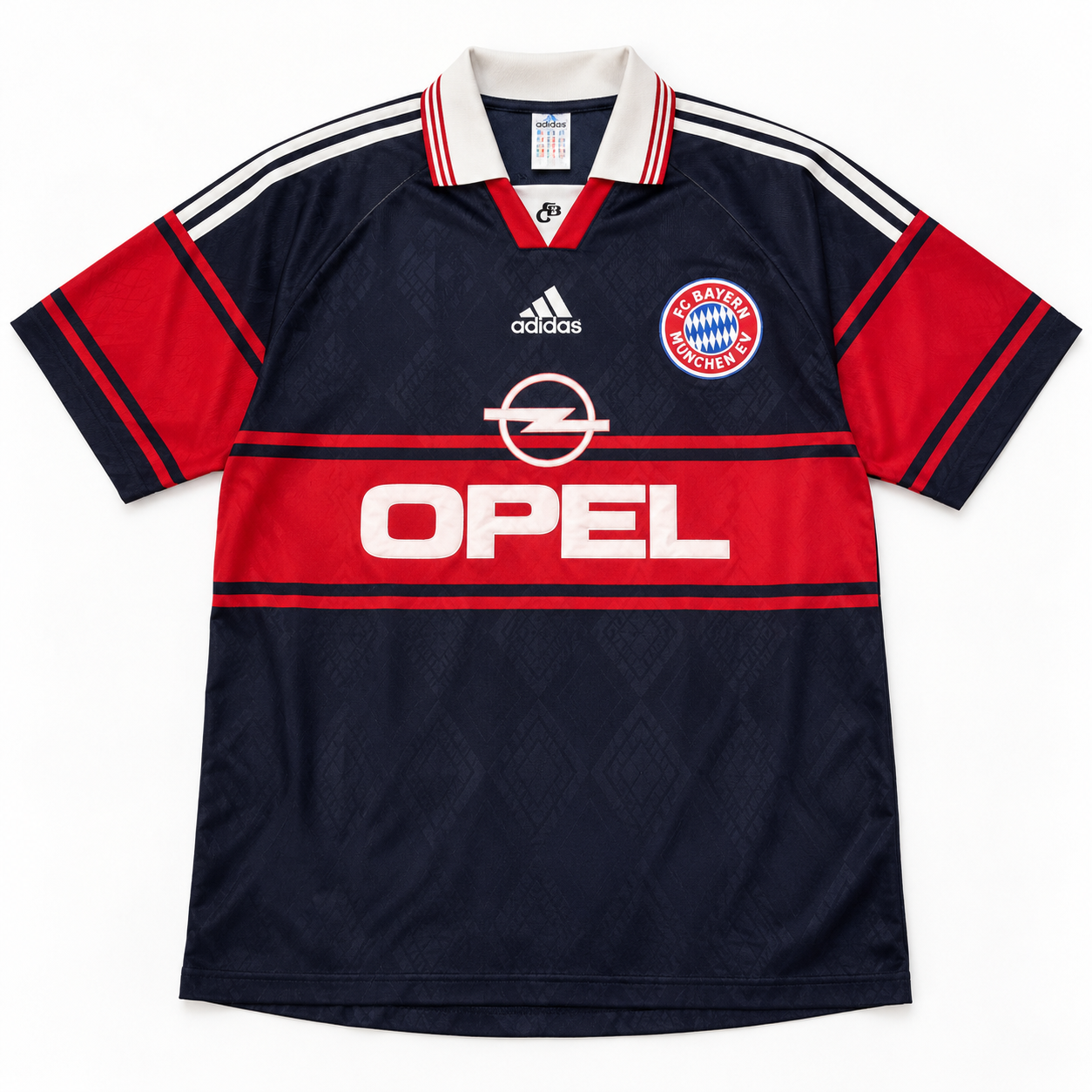 Bayern Munich 1997-99 Home Shirt – Navy & Red Opel Retro Football Jersey