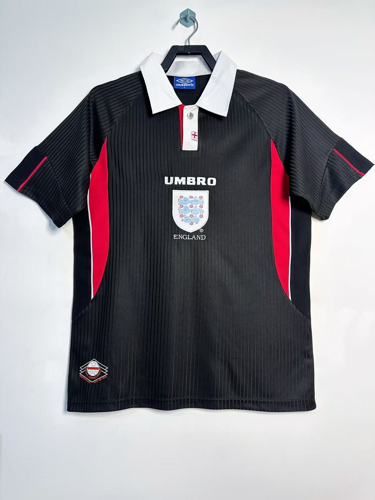 England 1998 Black Retro Football Shirt – 90s Three Lions World Cup Era Jersey