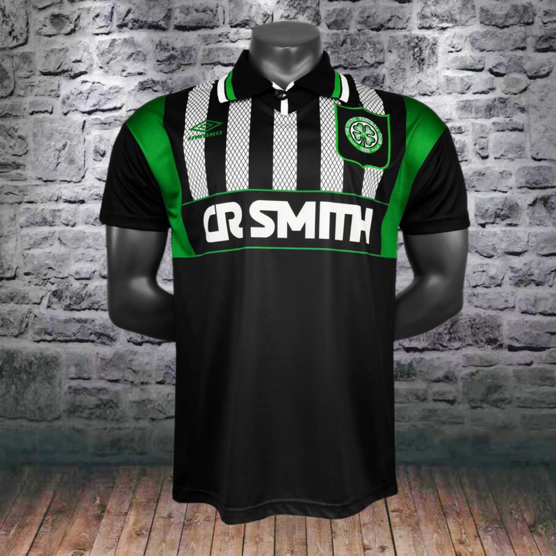 Mens Celtic 1994-95 Away Retro Football Shirt – Classic Black & Green 90s football Jersey