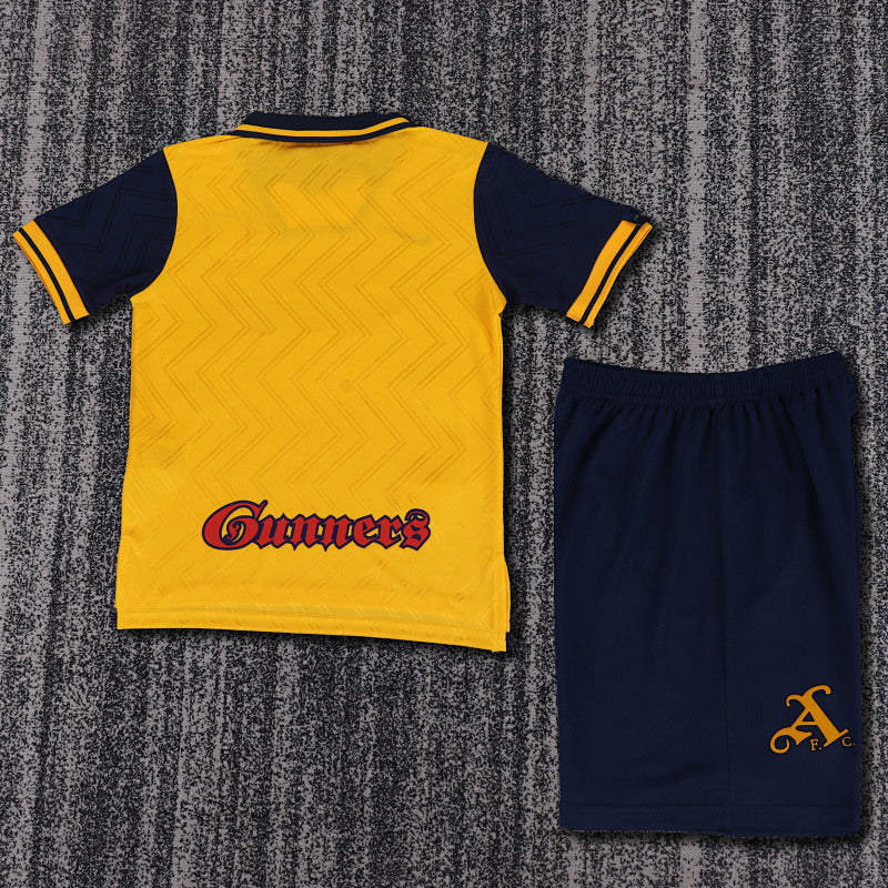 Arsenal 1996/97 Kids Away Kit – Retro Yellow JVC Football Shirt & Shorts customisable name and number