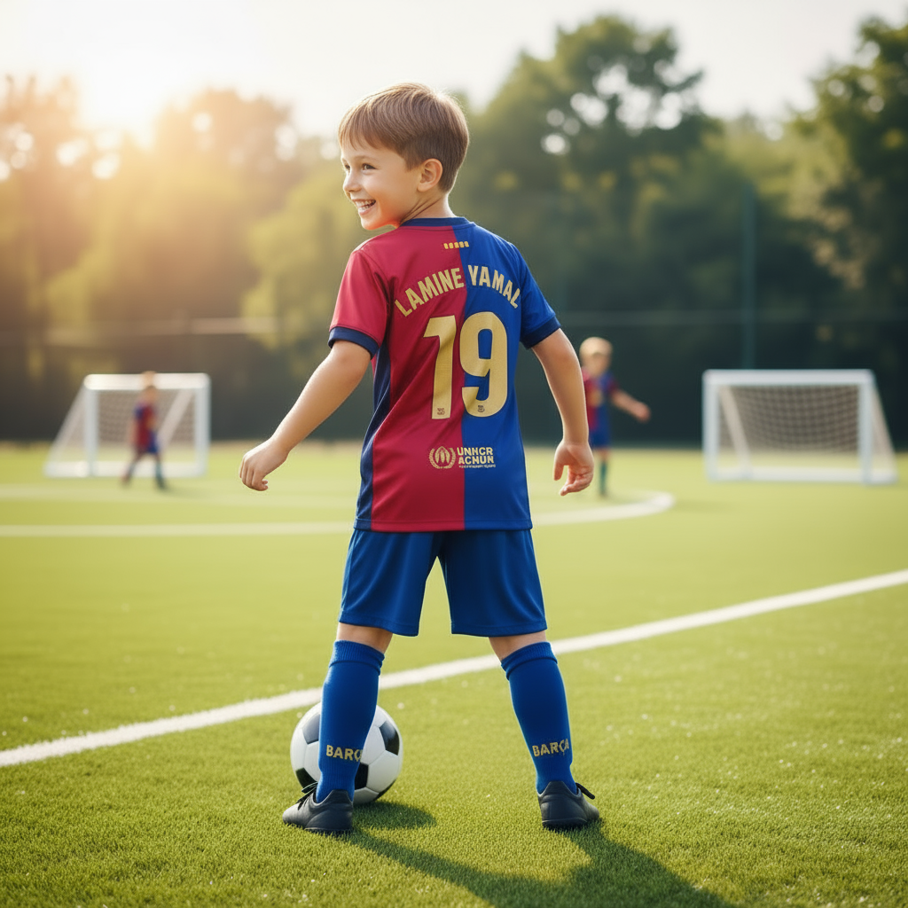 Kids Barcelona Home Kit 2023/24 – Kids Lamine Yamal #19 Shirt, Shorts & Socks | Custom Name & Number Option