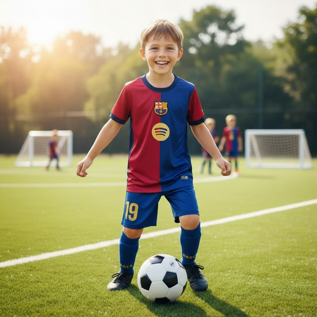 Kids Barcelona Home Kit 2023/24 – Kids Lamine Yamal #19 Shirt, Shorts & Socks | Custom Name & Number Option