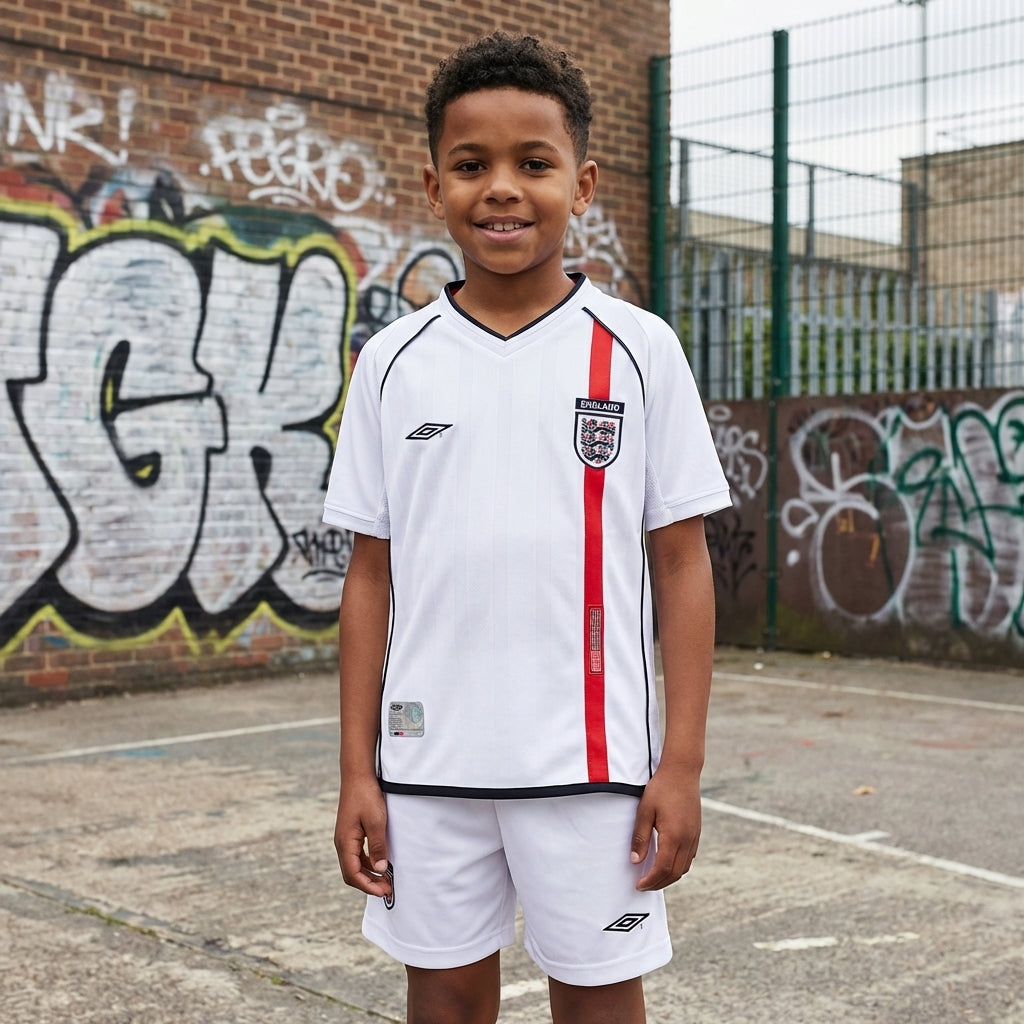 Kids England vintage Football Kit | Classic 2002 England World Cup Youth Soccer Set