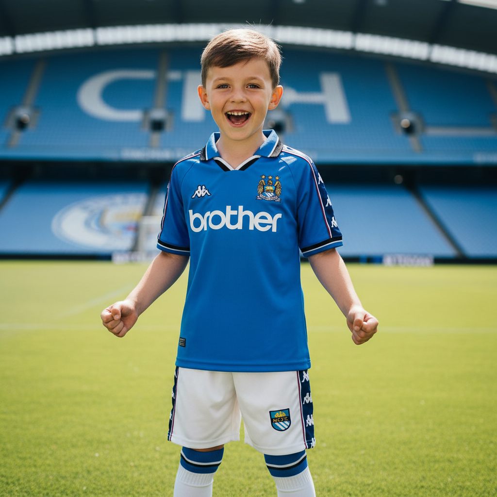 Kids retro Man City 1997-99 kit ( short and shirts included )