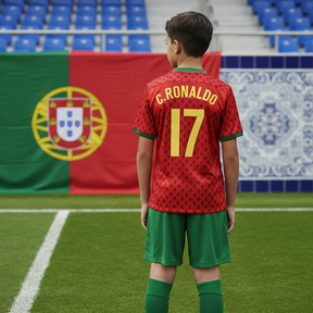 Kids Portugal CR7 Eruo 2004 Retro Football Kit – Ronaldo #17 (Ages 2–13)