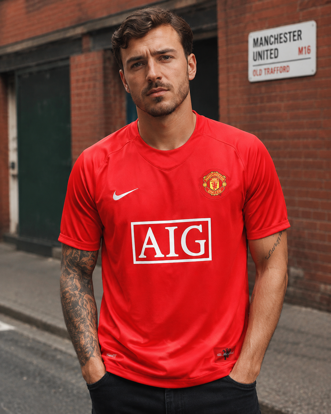 Manchester UTD 2007-2008 vintage soccer jersey with Ronaldo 7 name and AIG shirt sponsor 