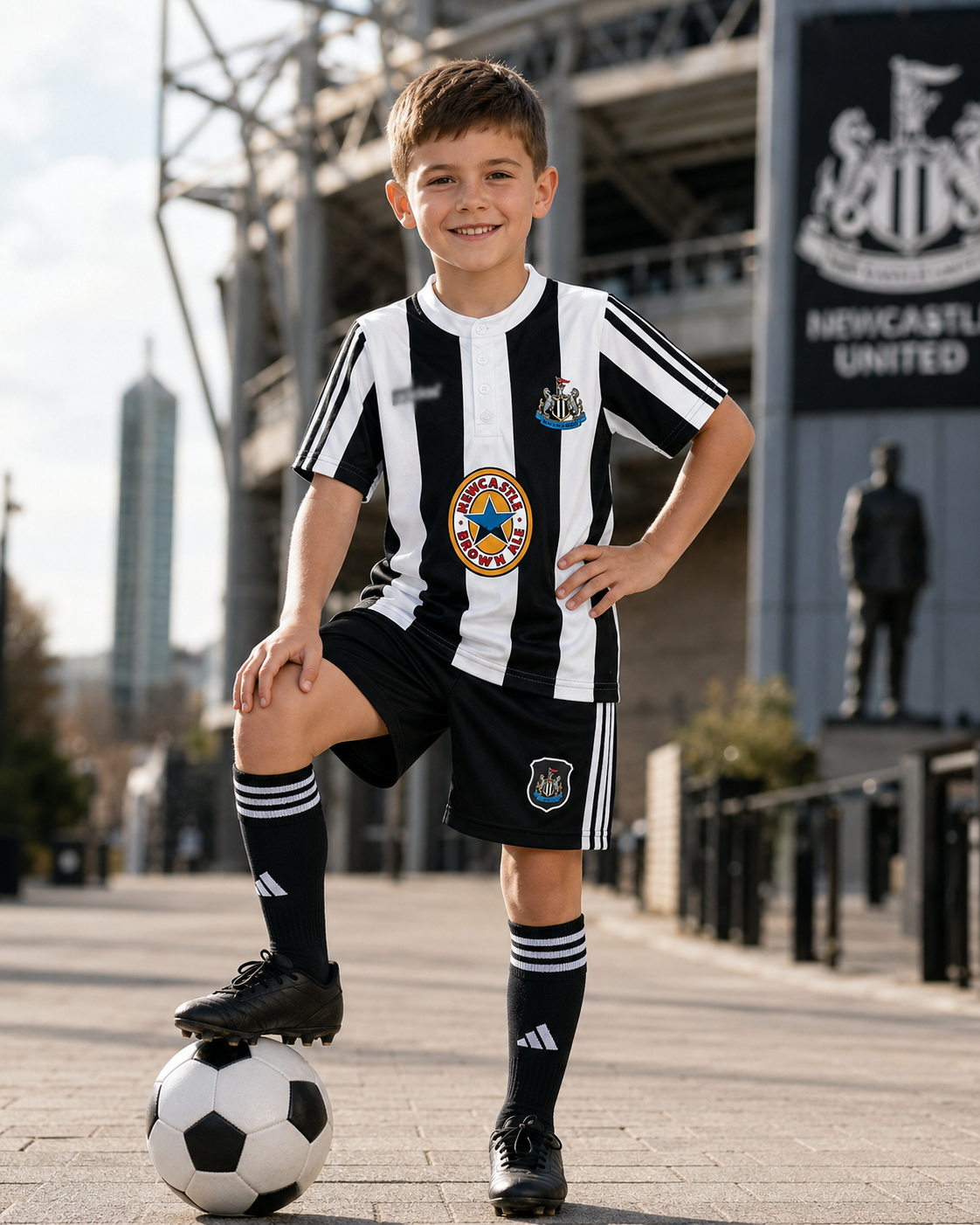 Kids Newcastle United brown ale retro Football Kit 1996-97 Customisable name & number available