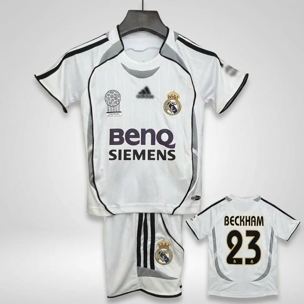 Real Madrid 2006-07 kids  Galacticos home kit, David Beckham Real Madrid kids jersey