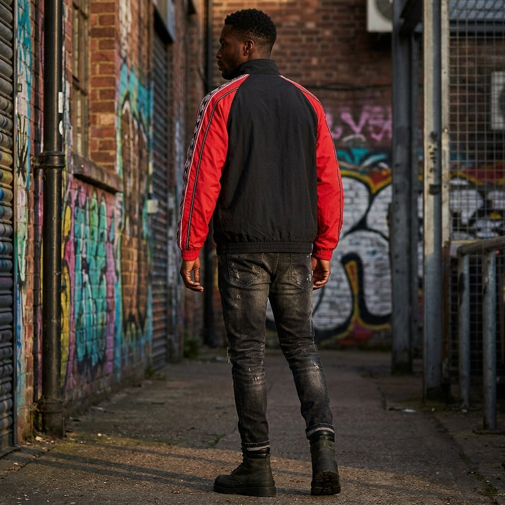 Mens Manchester United Retro Tracksuit jacket | Class of 92 Style Football Jacket | Vintage Red and Black Man United Zip Up