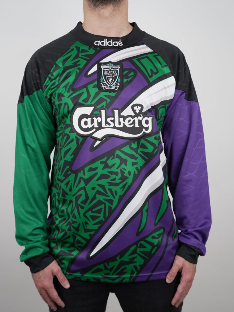 Liverpool 1995–96 Goalkeeper Shirt – Retro Carlsberg Keeper Jersey (Green/Purple/Black Classic)