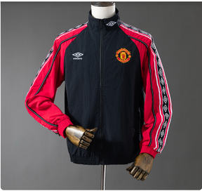Mens Manchester United Retro Tracksuit jacket | Class of 92 Style Football Jacket | Vintage Red and Black Man United Zip Up