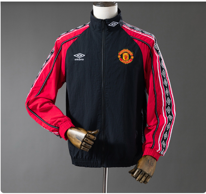 Mens Manchester United Retro Tracksuit jacket | Class of 92 Style Football Jacket | Vintage Red and Black Man United Zip Up