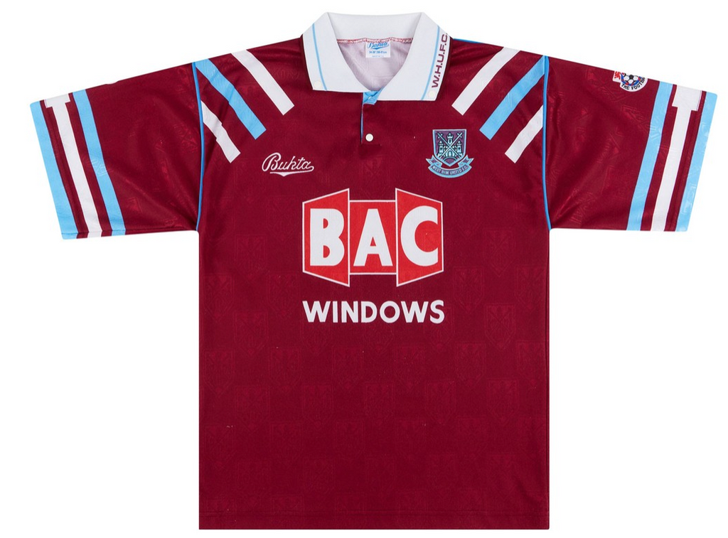 1991/92 West Ham United Home Jersey – Retro BAC Windows Sponsor, Bukta