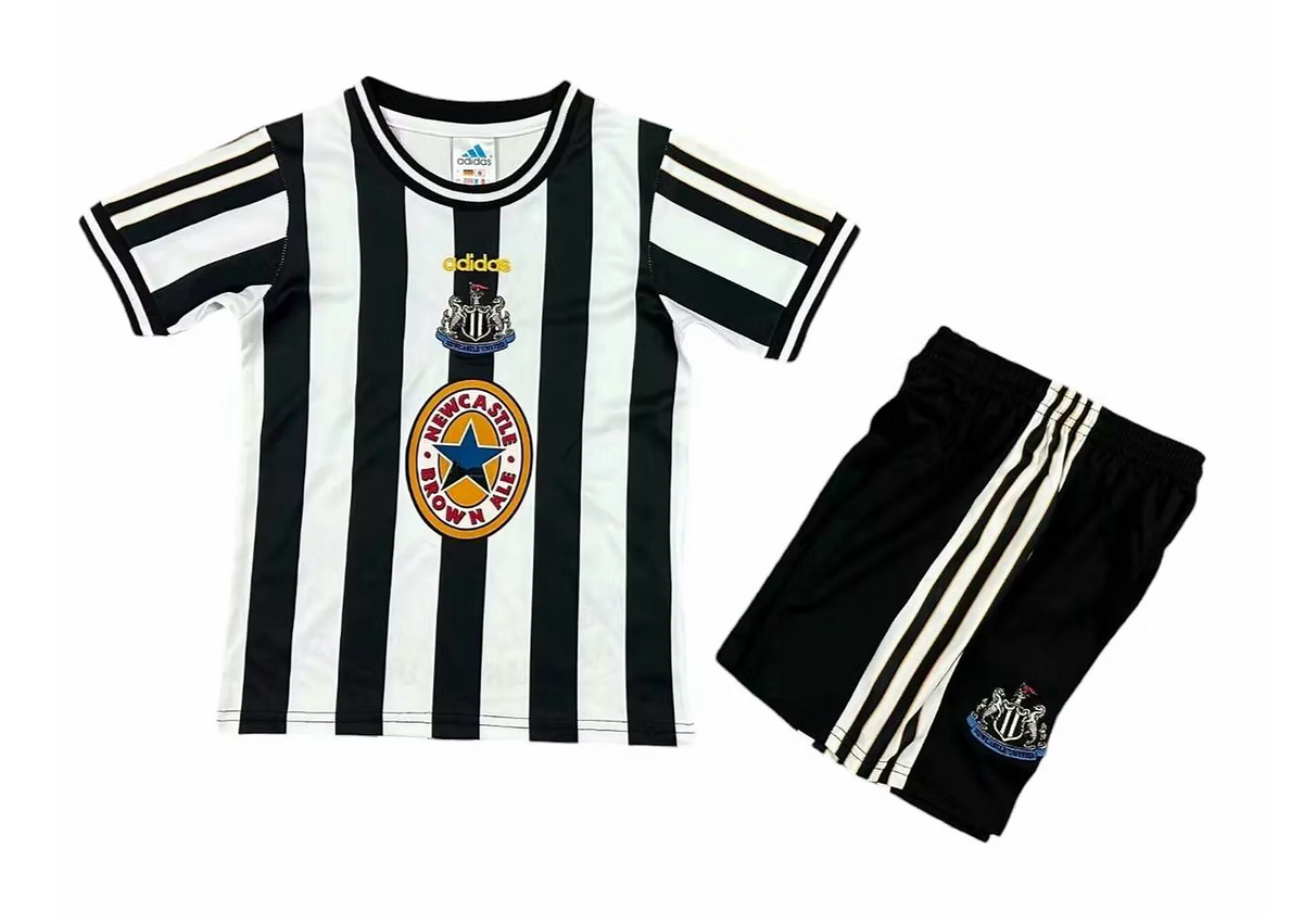 Newcastle United 1997-99 Kids Retro Kit – Classic Toon Army Brown Ale Shirt & Shorts