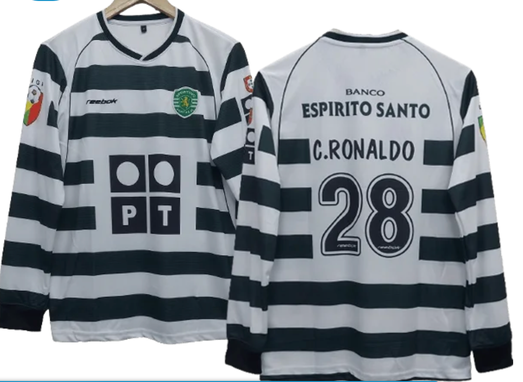 Retro Sporting Lisbon 2002/03 Ronaldo #28 vitnage Football Shirt – Long / Short Sleeve