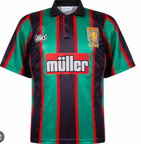 Aston Villa 1993-95 Müller Away Retro Kit | Classic Green & Black Striped Jersey