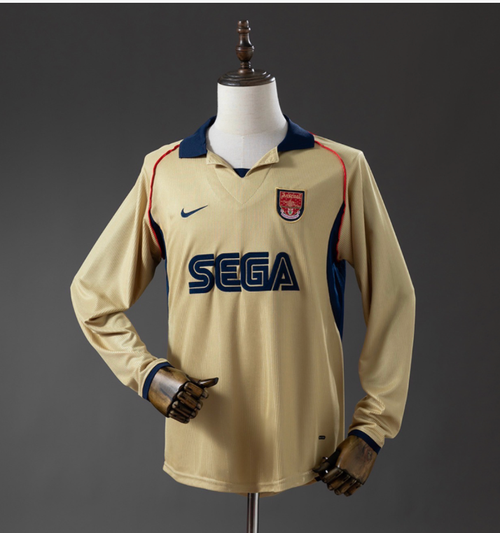 Arsenal Sega Gold Long Sleeve Away Jersey | 2001-2002 Retro Football Shirt – Celebrate Arsenal's Double-Winning Season
