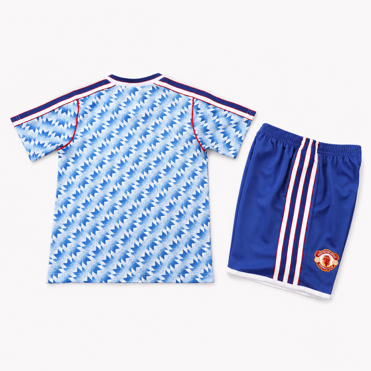 Manchester United 1990/92 Kids Away Kit – Retro Blue Sharp Football Shirt & Shorts