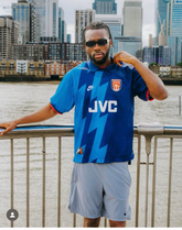 Arsenal 1995-1996 blue lightening bolt away jersey JVC sponsor logo
