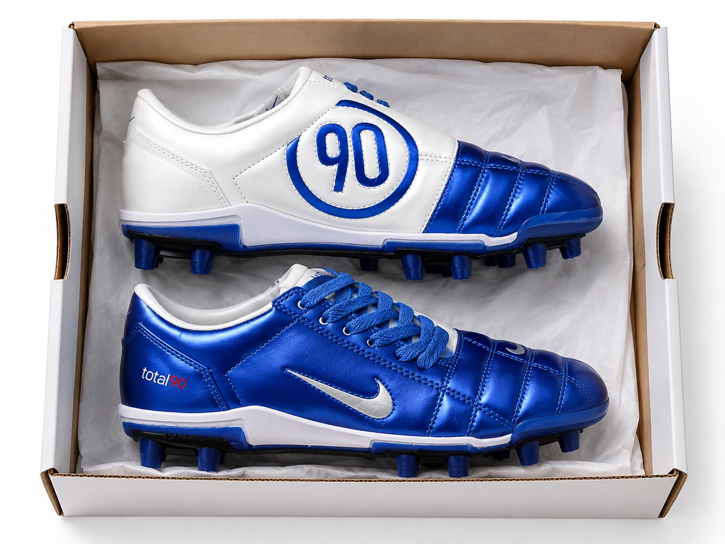 Retro T90 total 90 Electric Blue & White FG Football Boots – Retro Control Soccer Cleats