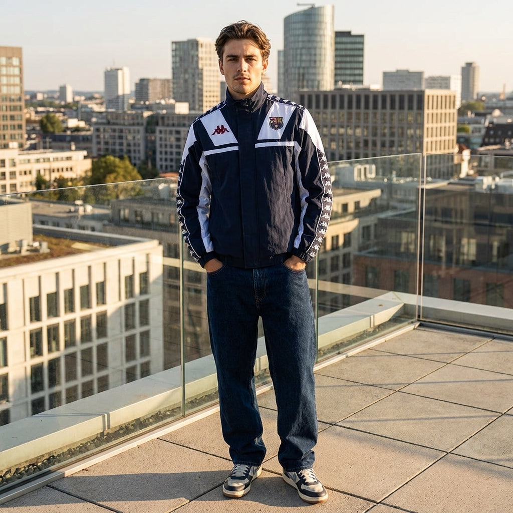 Mens Barcelona Vintage 90s Track Top | Retro Barcelona Jacket | Classic Blaugrana Football Streetwear Zip Up