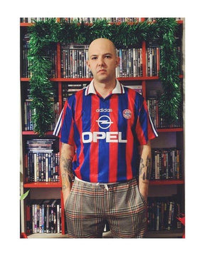Bayern Munich 1995 96 home shirt red blue Opel retro football jersey front view