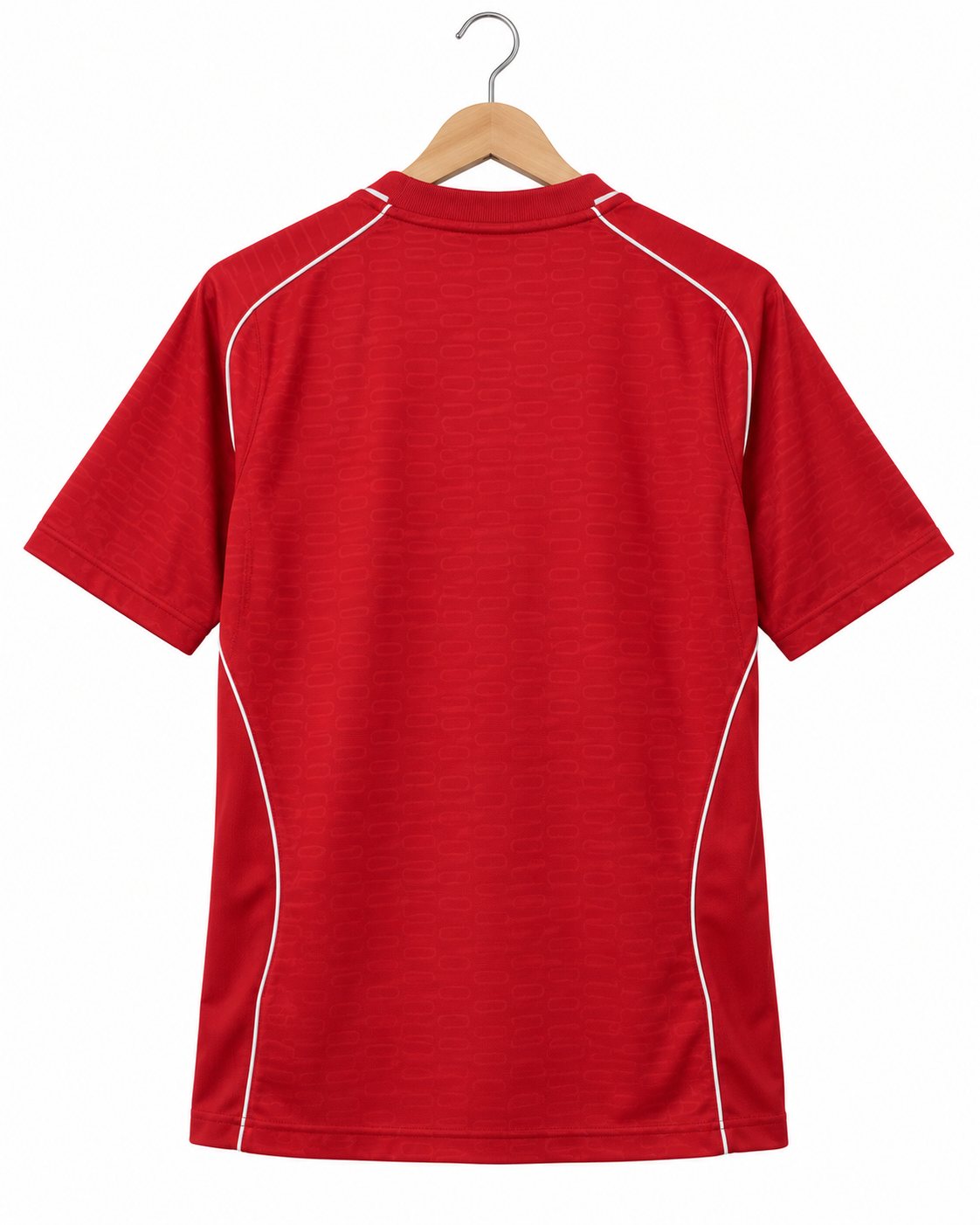 Liverpool 2004/05 home retro football shirt plain back view on wooden hanger