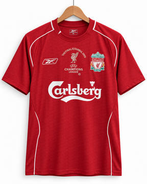 Liverpool 2004/05 home retro football shirt front view with Istanbul 2005 Champions League chest embroidery