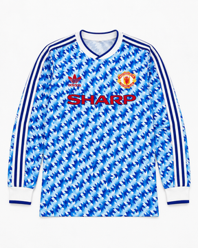 Manchester United 1990-92 blue snowflake away long sleeve shirt front view