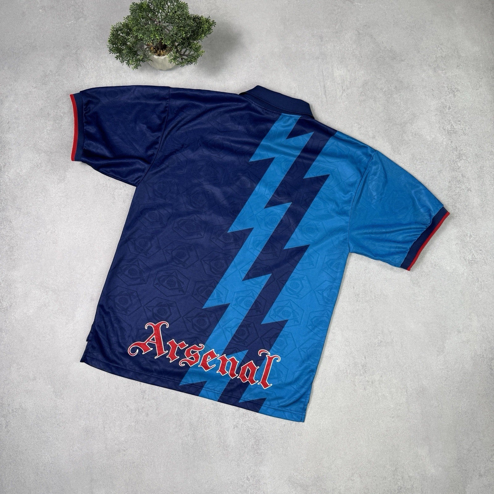 Arsenal 1995-1996 blue lightening bolt away jersey JVC sponsor logo